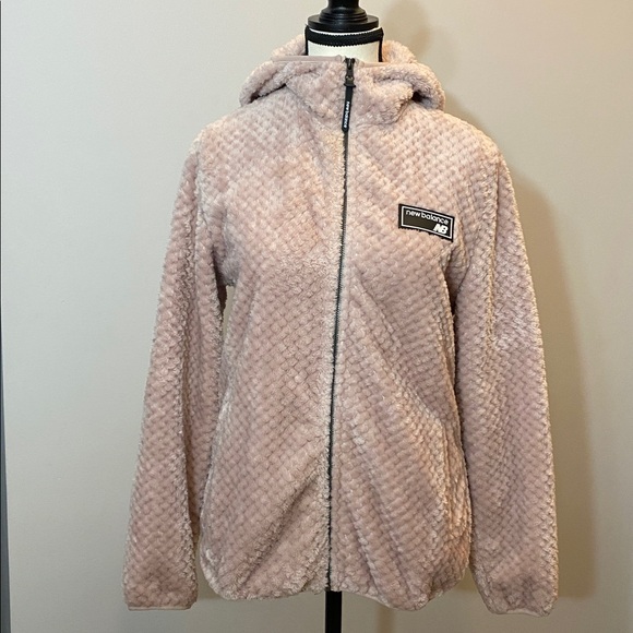 New Balance Tops - NEW BALANCE blush pink faux fur-look hoodie SIZE M never worn